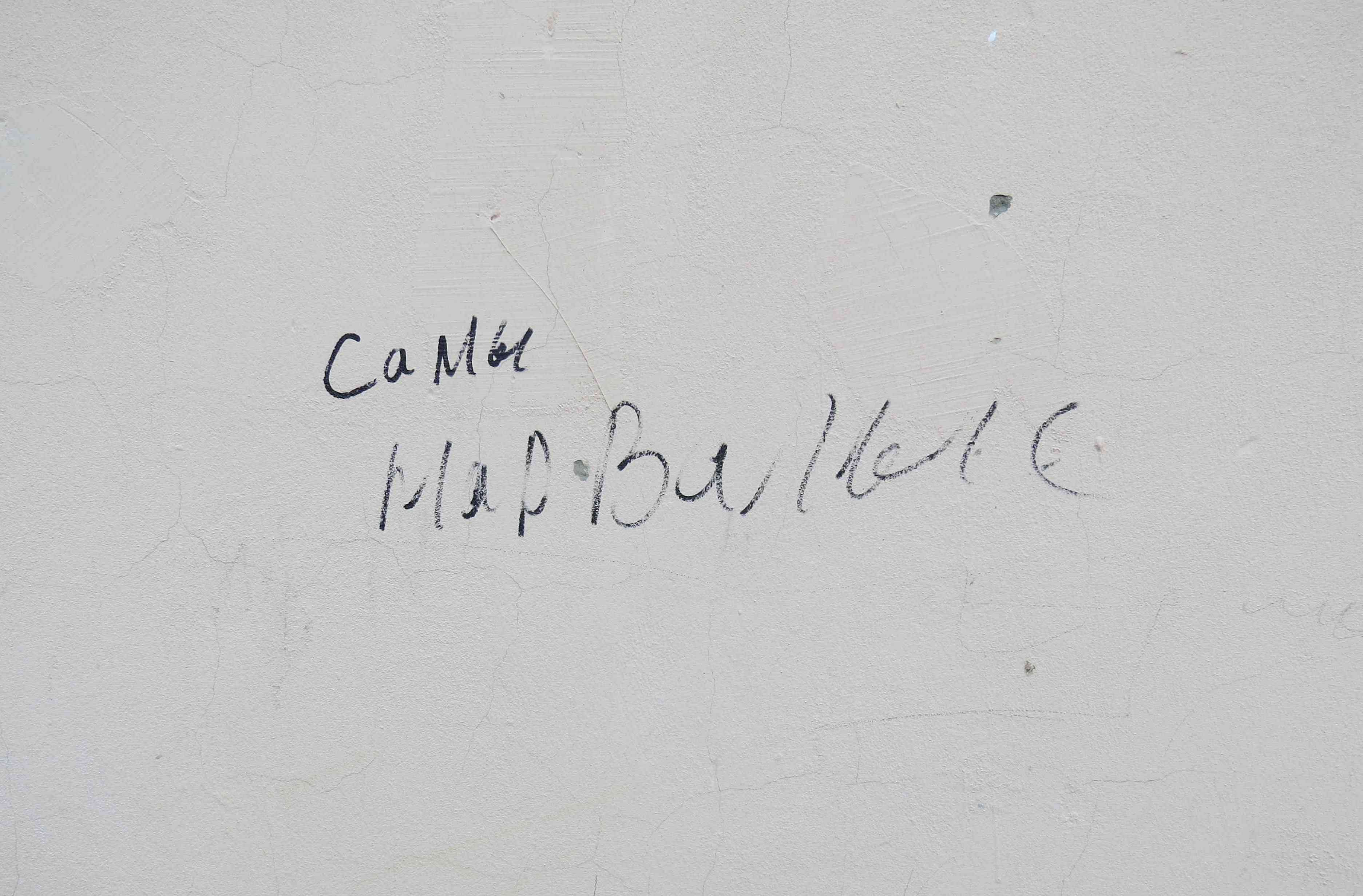 Надпись «Сами нарвались» на стене одного из многоквартирных домов, оставленная, по словам жителей, сотрудниками силовых структур.